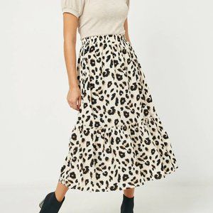 3/$90 Ladies Hayden Brown Black Cheetah Leopard Pull On Ruffle Light Midi Skirt